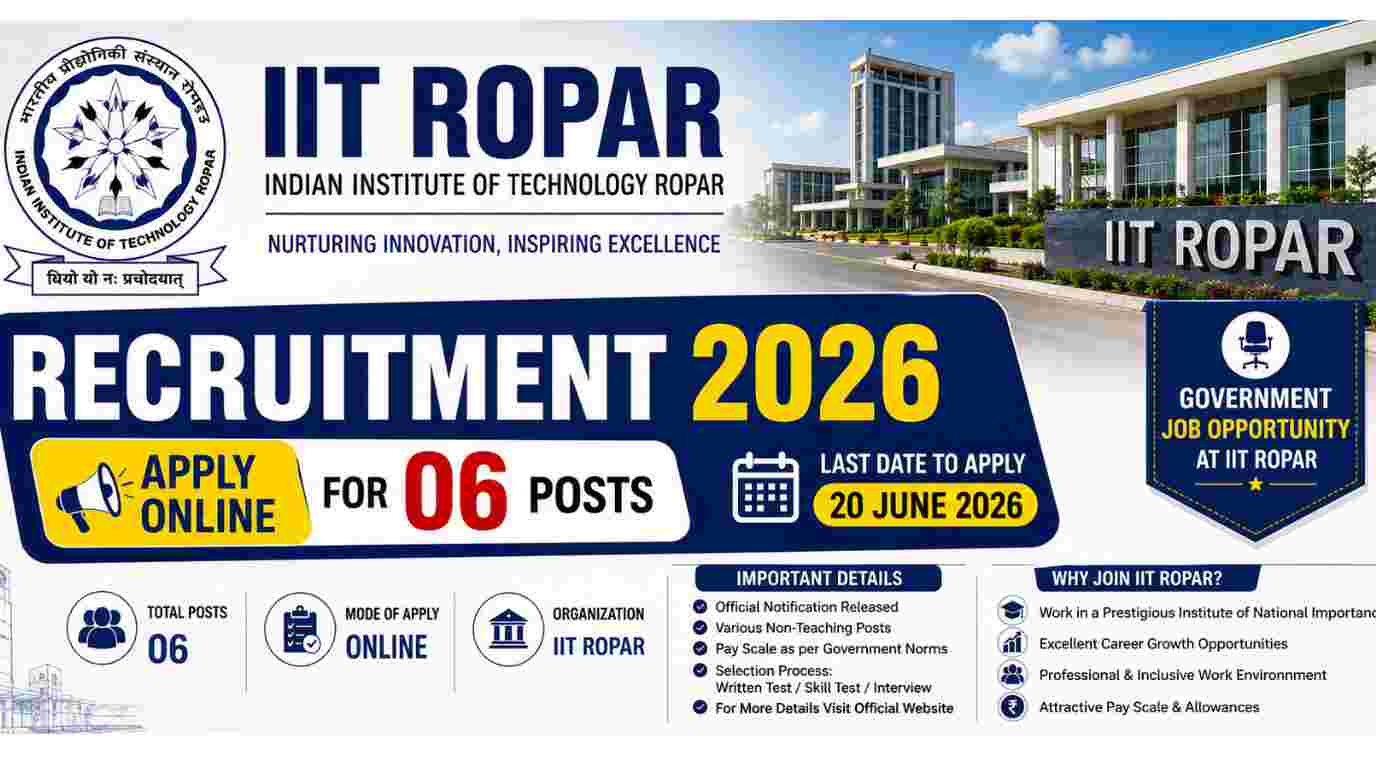 IIT Ropar Recruitment 2026 Notification Out for 06 Posts, Apply Online